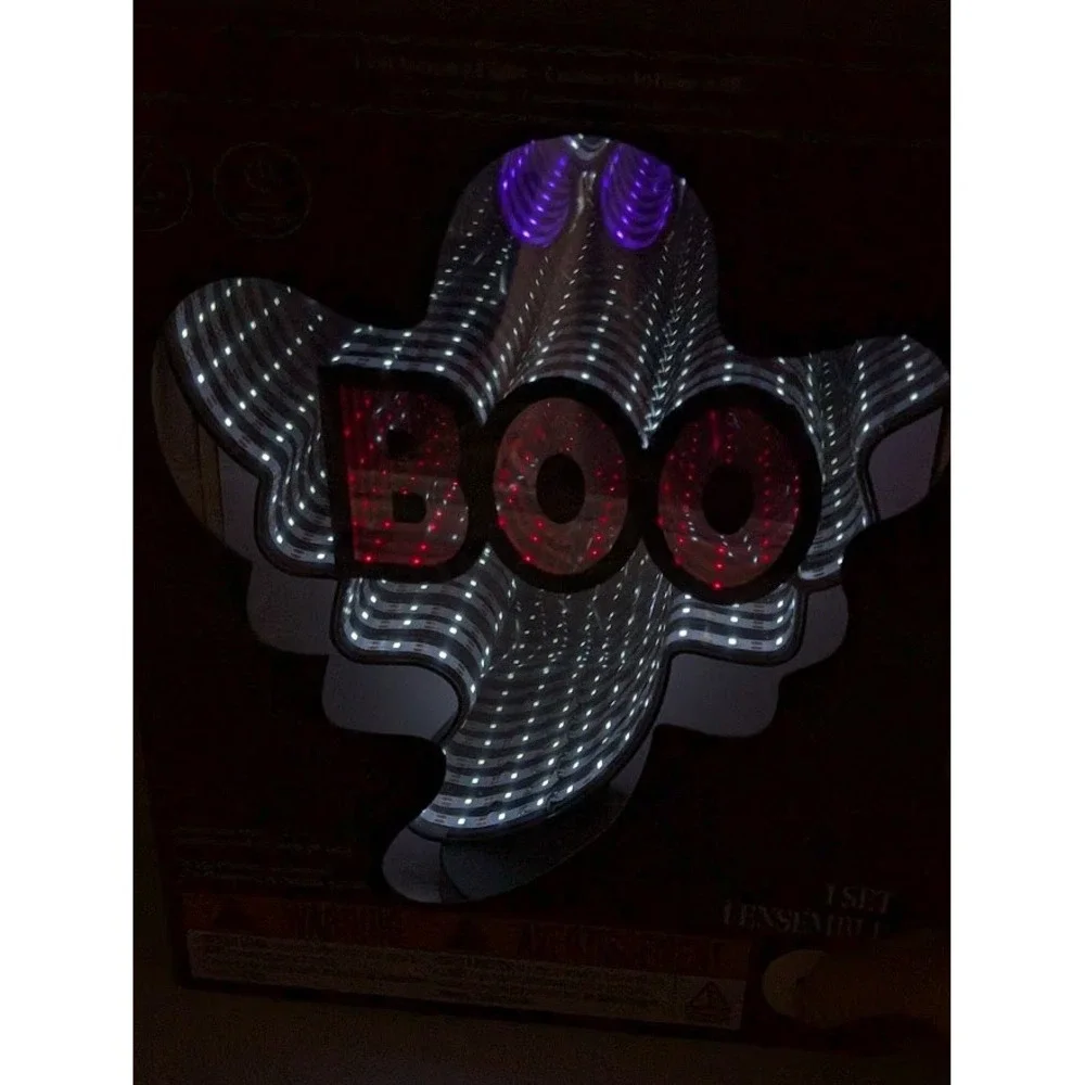 Ashland Halloween LED‎ Infinity Light Ghost BOO Sign Battery Operated Timer New